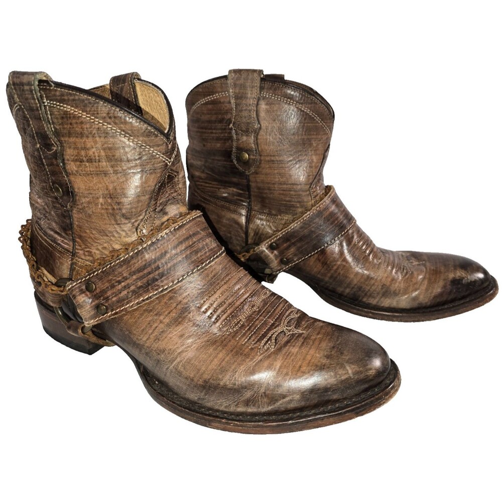 Roper Selah Harness Leather Brown Shorty Boots Women’s 9 Snip Toe Western Style